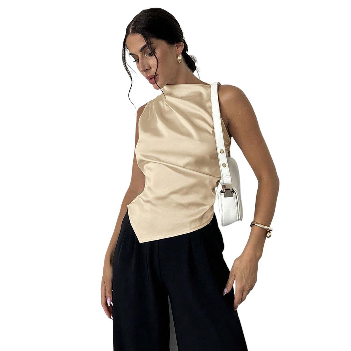 Womens Summer Satin Shirt Minimalist Design