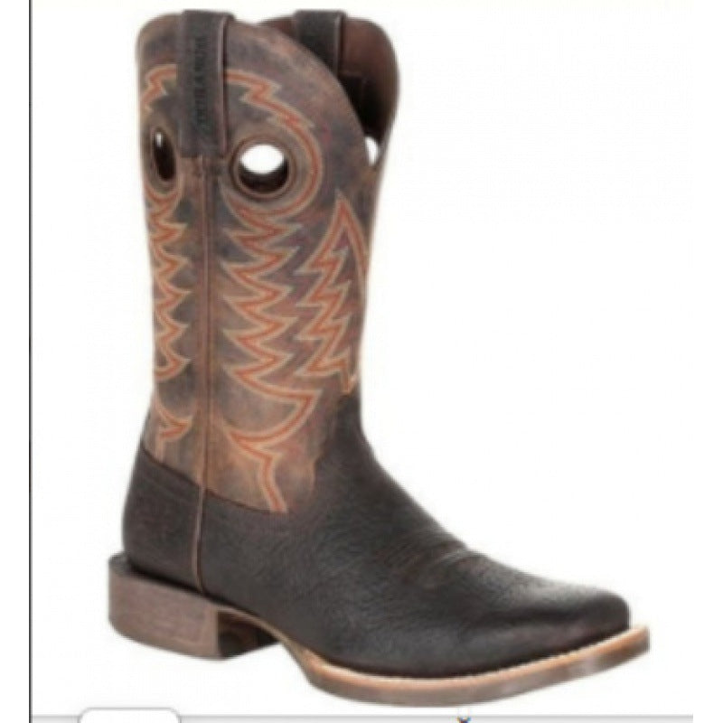 New Retro Men's Totem Embroidered Square Toe Martin Boots