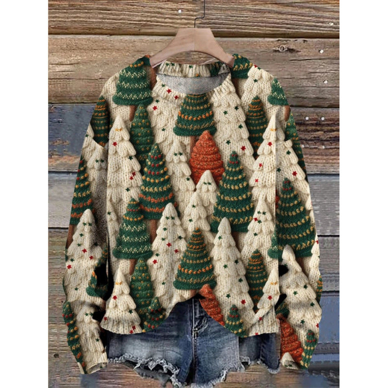 Abstract Style Digital Printing Drop-shoulder Long-sleeve Women's Sweater Casual All-matching