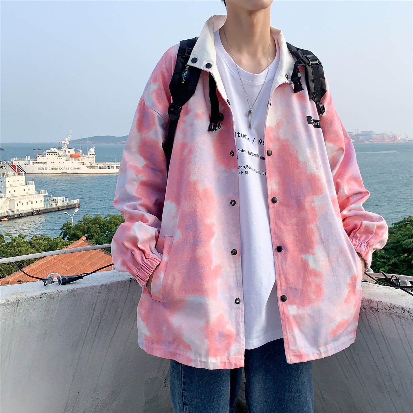 Both Sides Wear Bf Wind Tie-dye Jacket Jacket Baseball Uniform Autumn