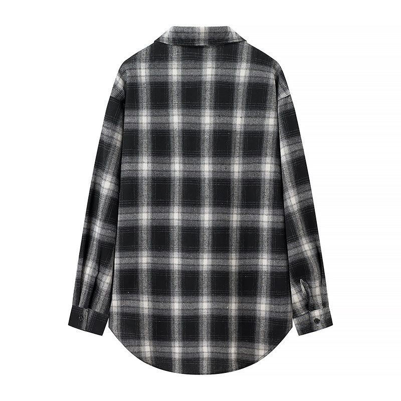 Retro Plaid Long-sleeve Women's Loose Casual Single-breasted Shirt