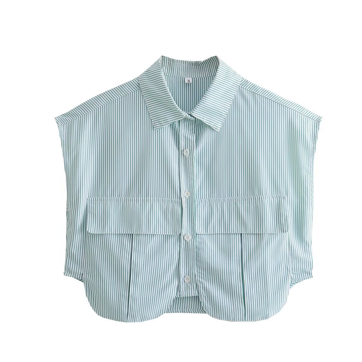 Large Pocket Stitching Irregular Cardigan Polo Collar Shirt Top