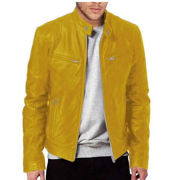 Mens Leather With A Stand-up Collar Punk-style Jacket