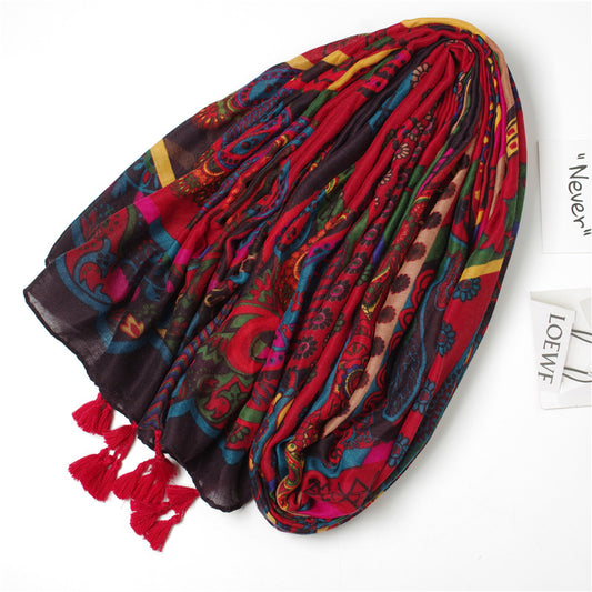 Cashew Flower Cotton Linen Scarf Warm Scarf Shawl