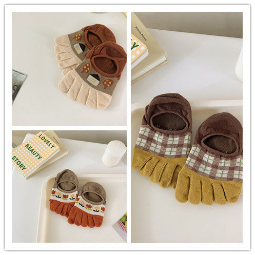 New Cute Cartoon Non-slip Breathable Five-toed Socks