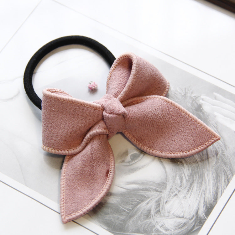 Pure Color Fabric Butterfly Head Rope Suede Bow Hair Rope