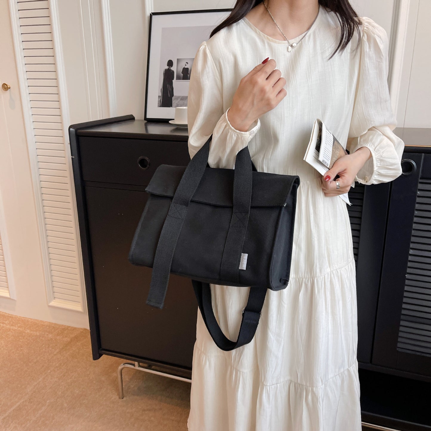 Canvas Bag Women's Simple Versatile Design Color Broadband