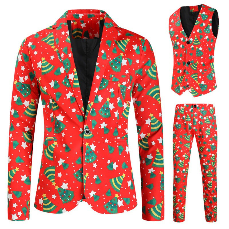 Men's One Button Printed Suit Christmas Casual Suit