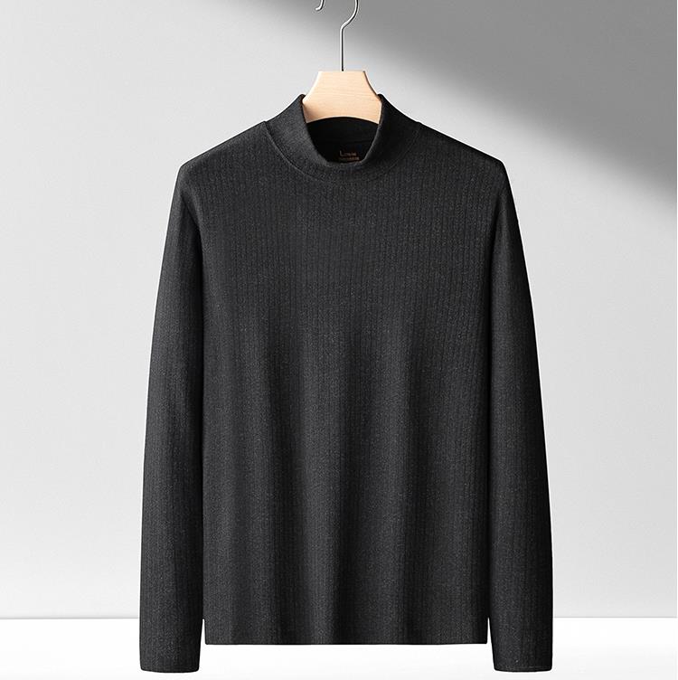 Autumn Winter Knitted Semi-high Collar Pullovers Casual Male Sleeved Solid Sweater