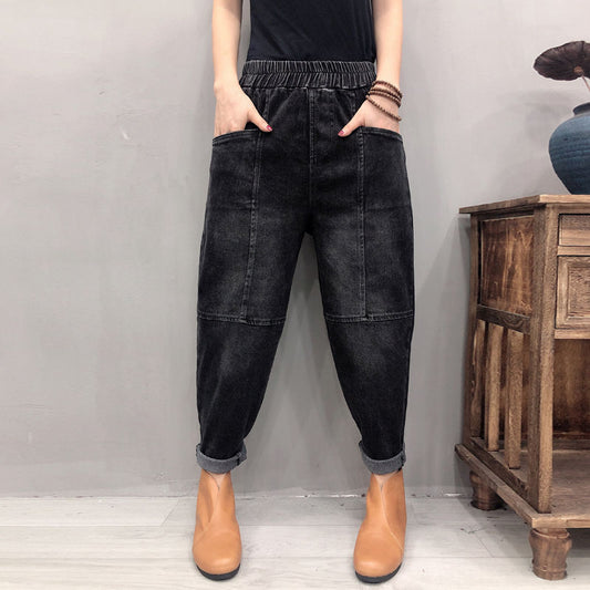 Enkle og tynde, ensfarvede tykke jeans til kvinder