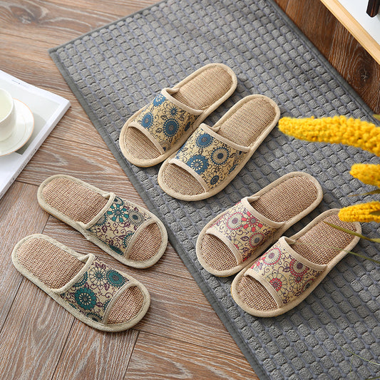 Cloth Linen Slippers With Thick Soles In The Bedroom