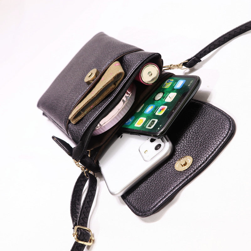 New Style Soft Leather Zipper Mobile Phone Bag For Women