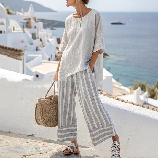 Stylish Casual Womens Loose-fitting Striped Set