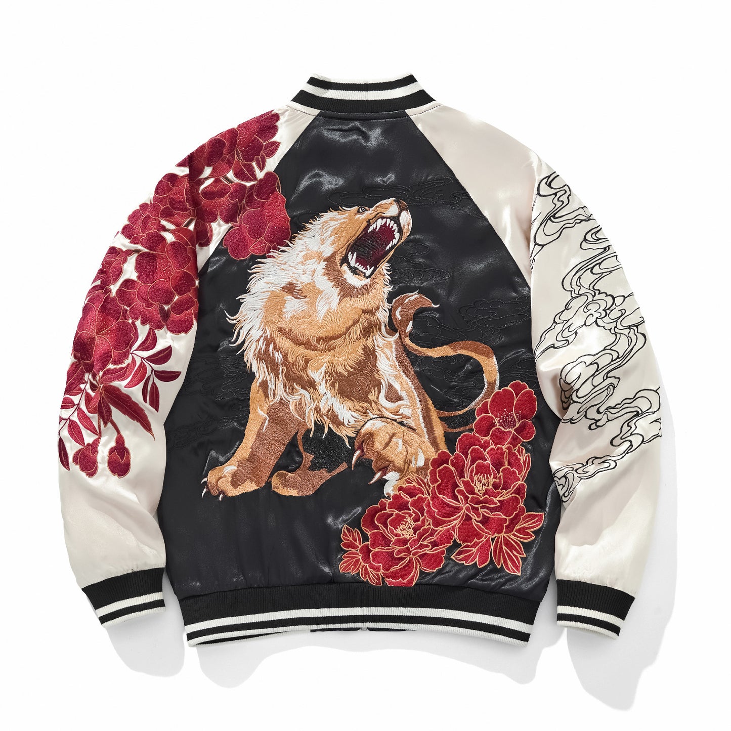 Heavyweight Nine Tailed Fox And Lion King Embroidered Baseball Jacket