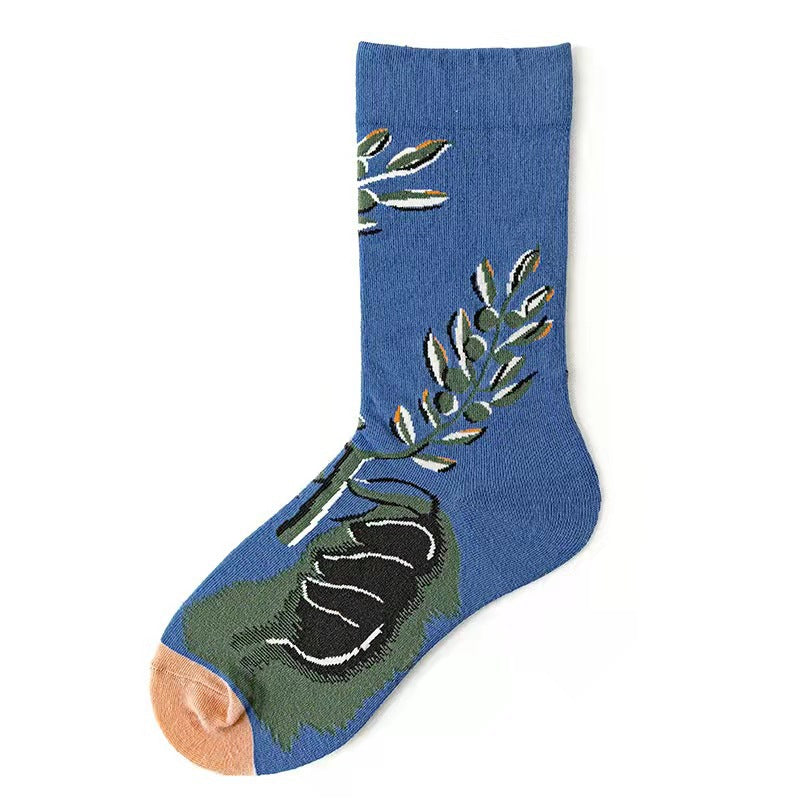 Trendy Mid-calf Length Socks Preppy Style Stockings Artistic Illustration Socks