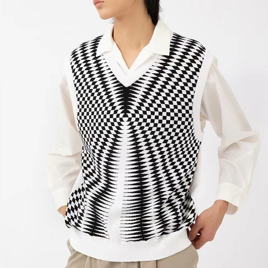 Fashion Brand Japanese Retro V-neck Sweater Vest Abstract