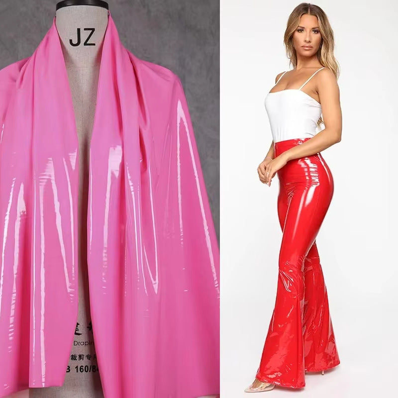 Leather High-waist Flared Pants Womens Fashion, Shiny Finish
