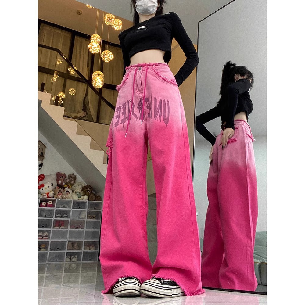 American-style Vintage Ombre High-waisted Jeans