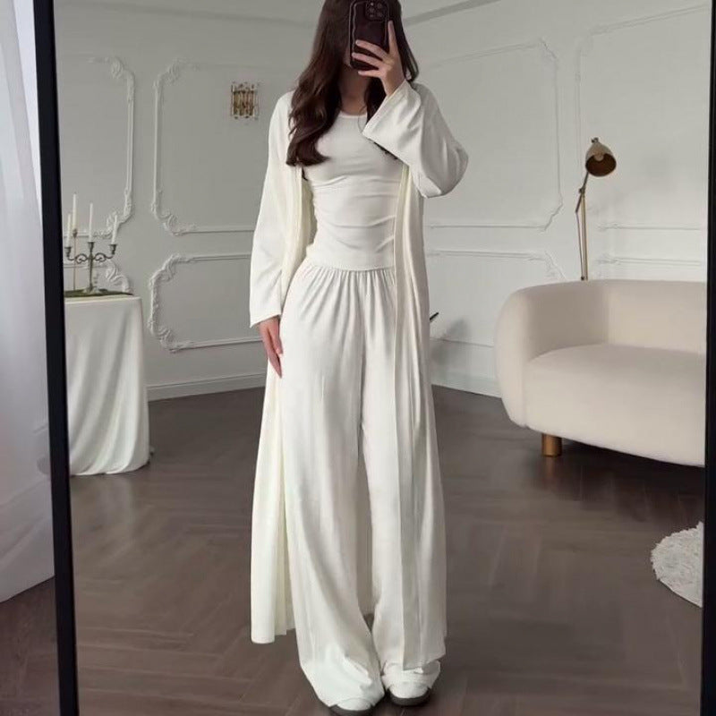 Everyday Wide-leg Pants And Tank Top Three-piece Set