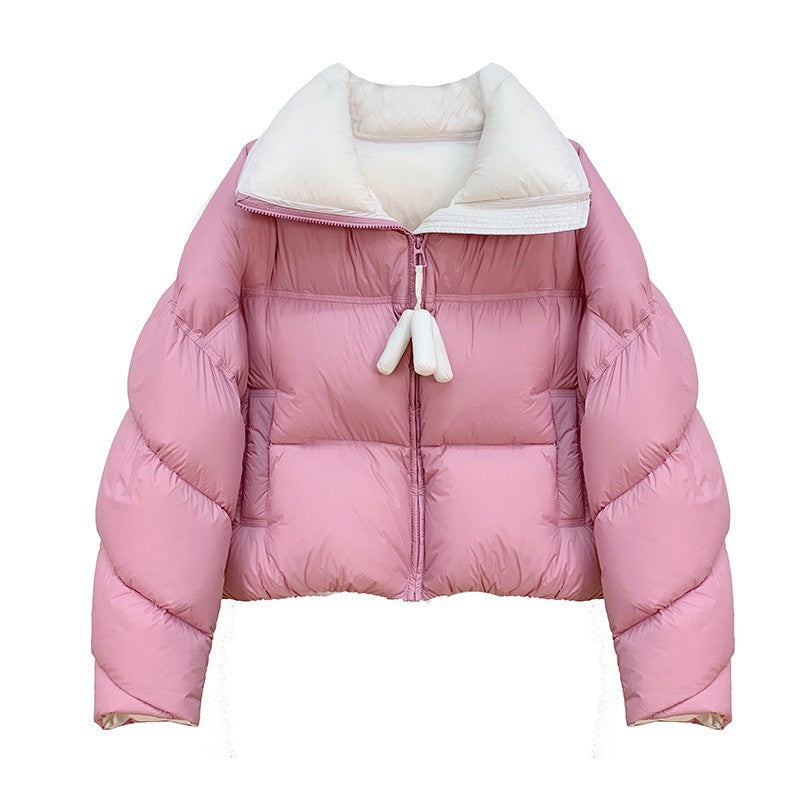 Women's High Collar Warm Cotton-padded Coat With Contrast Color Design
