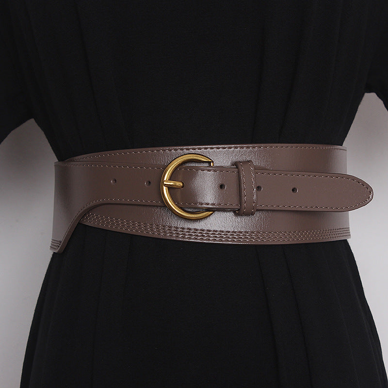 Japanese Pin Buckle Irregular Cowhide Embossed Girdle For Women