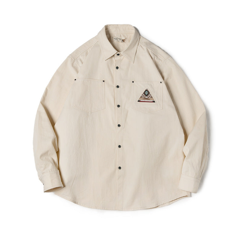Men's Retro Indian Totem Creamy-white Long-sleeved Shirt