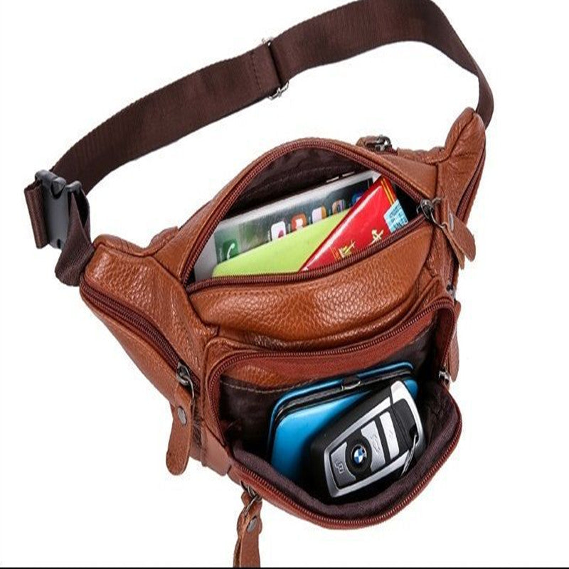 Leather Waist Bag For Men And Women With Multi-function And Large Capacity