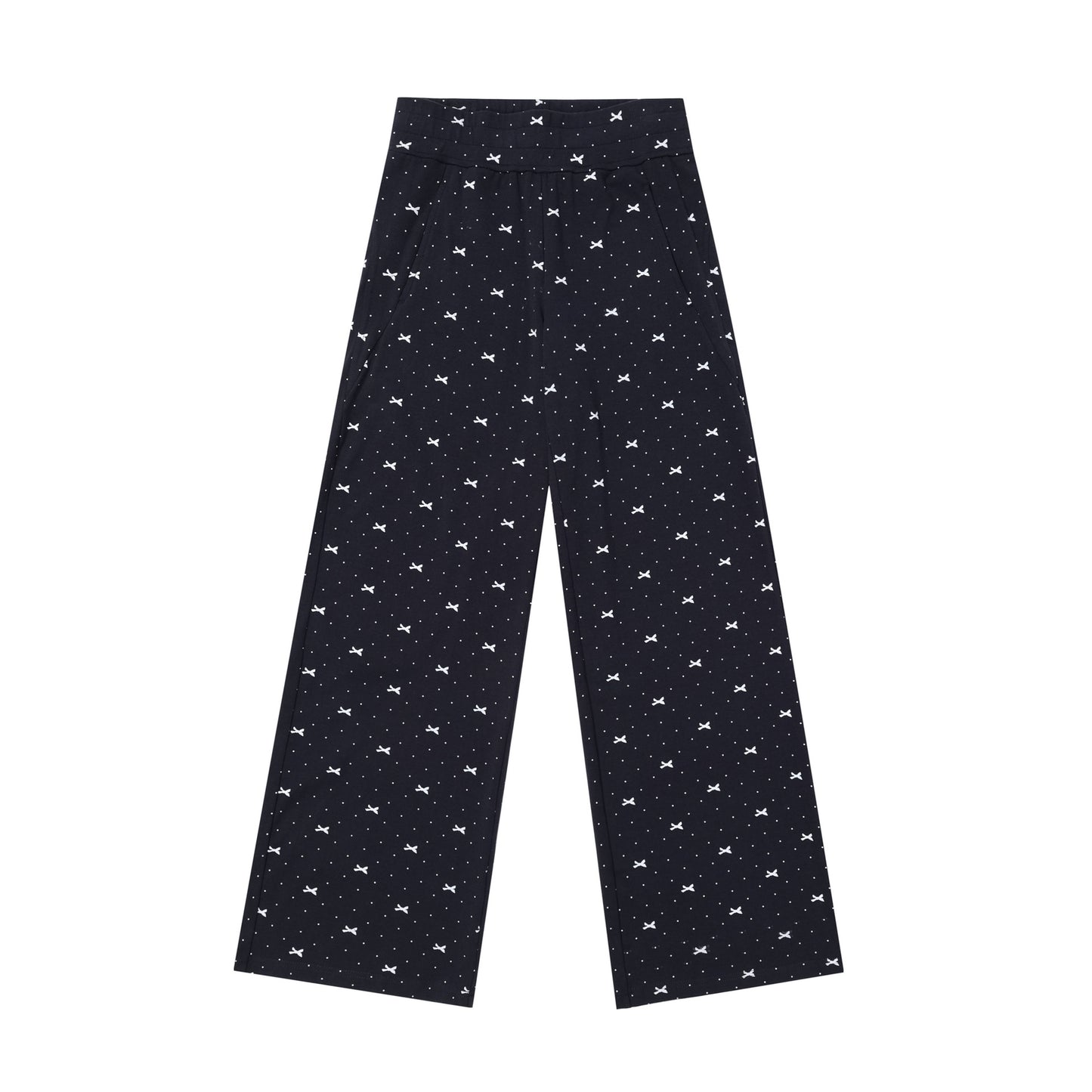 Polka Dot Bow Full Printed Design Loose Casual Wide-leg Trousers