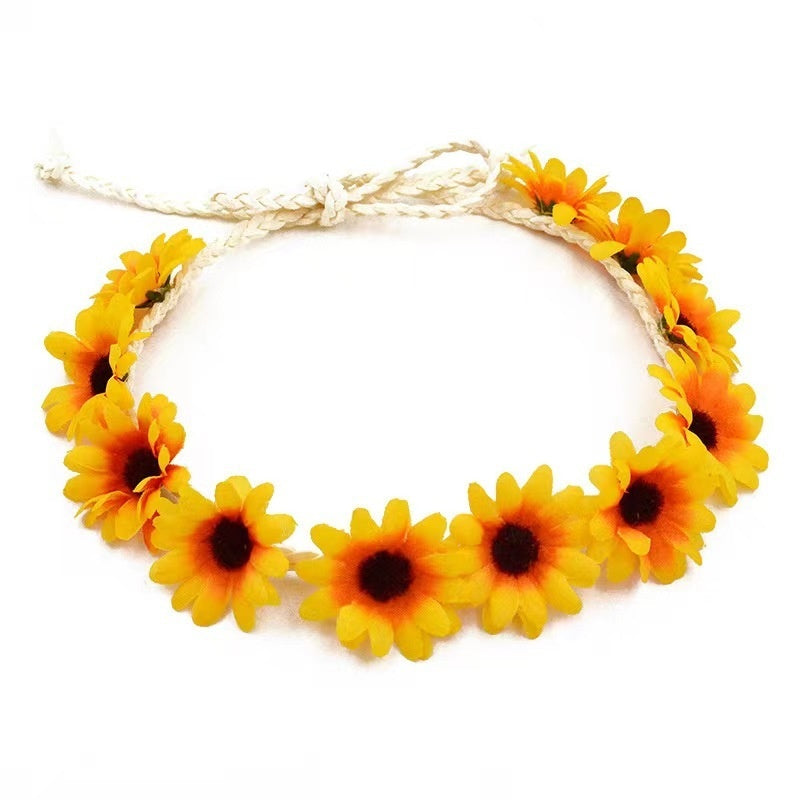 11 Simulation Small Sunflower Bohemian Vacation Seaside Braid Hair Band For Women