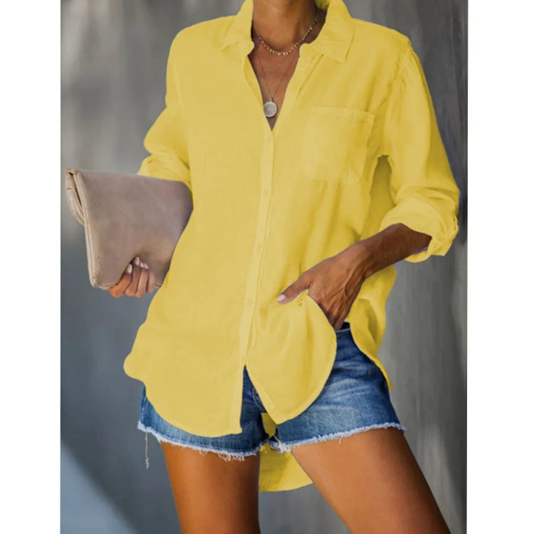 Commuter Lapel Long Sleeve Solid Single Breasted Cardigan Shirt