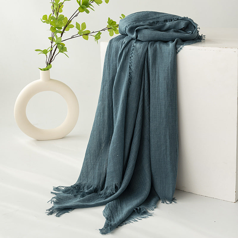 Strict Selection Summer Cotton And Linen Scarf Solid Color Simple Sun Protection