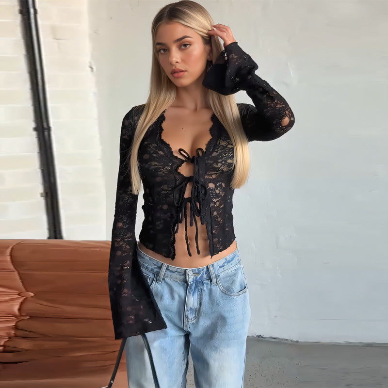 Elegant Sexy See-through Cardigan Slim-fit Slimming Lace Top