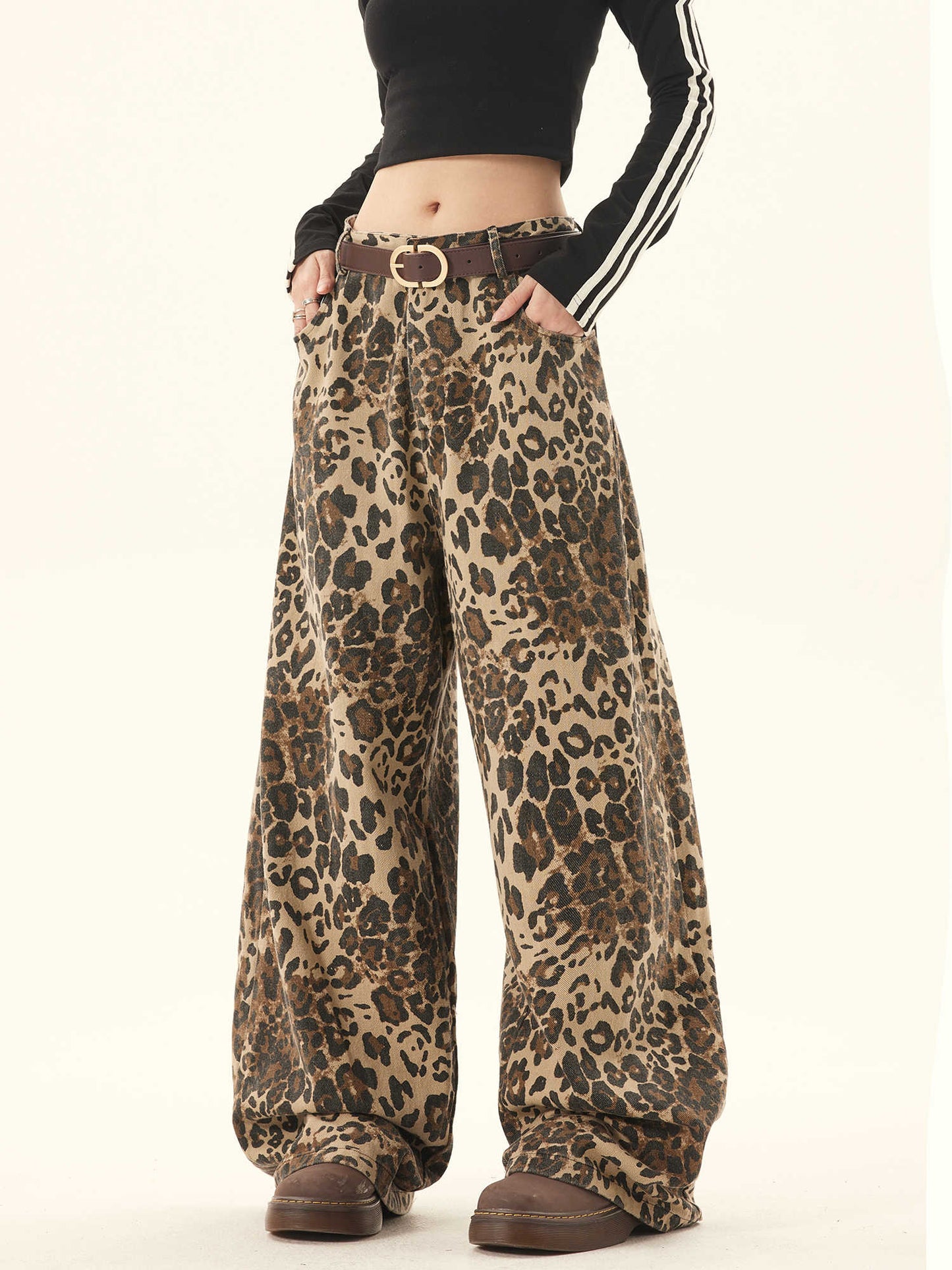 Loose Plus Size Retro Street Loose Wide Leg Leopard Patterned Pants