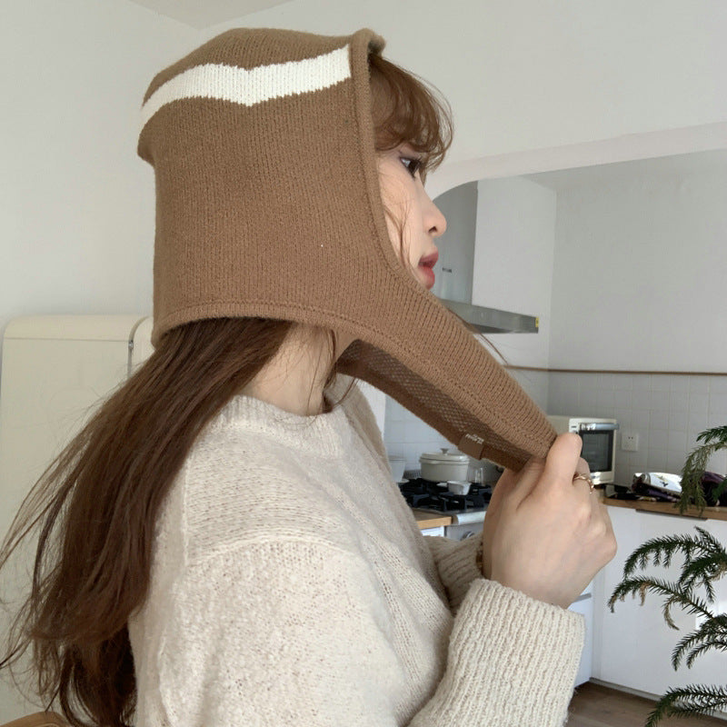 Scarf Button Snap Knit Hood For Warmth
