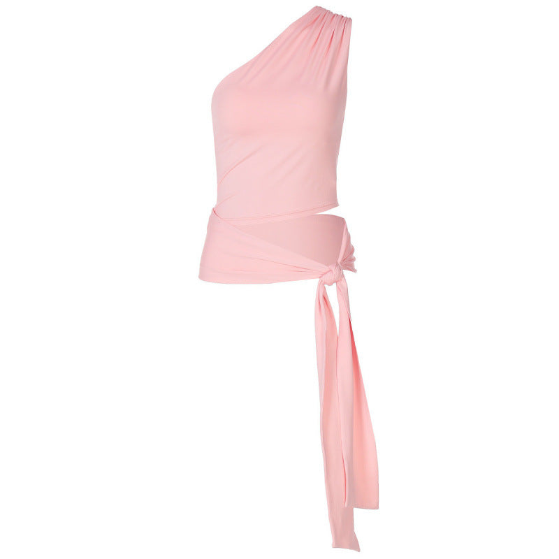 Fashionable Waist-cinching Lace-up Sleeveless Figure-hugging Top