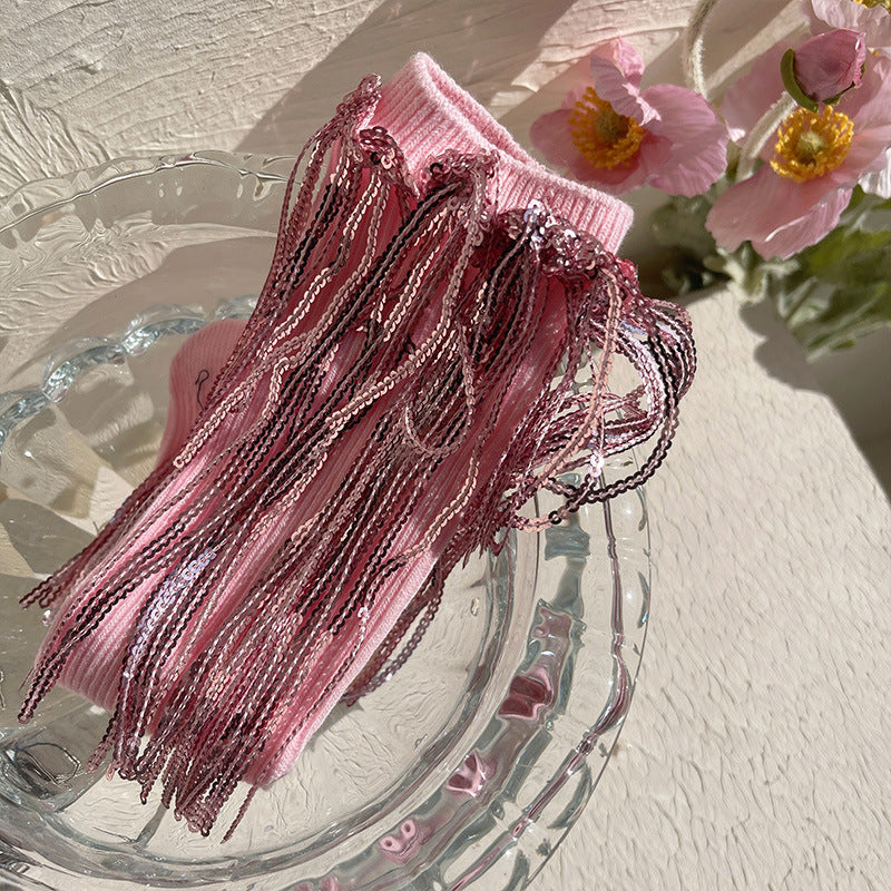 Light Luxury Tassel Female Children Baby Straight Thin Cotton Long Tube Stockings For Dancing