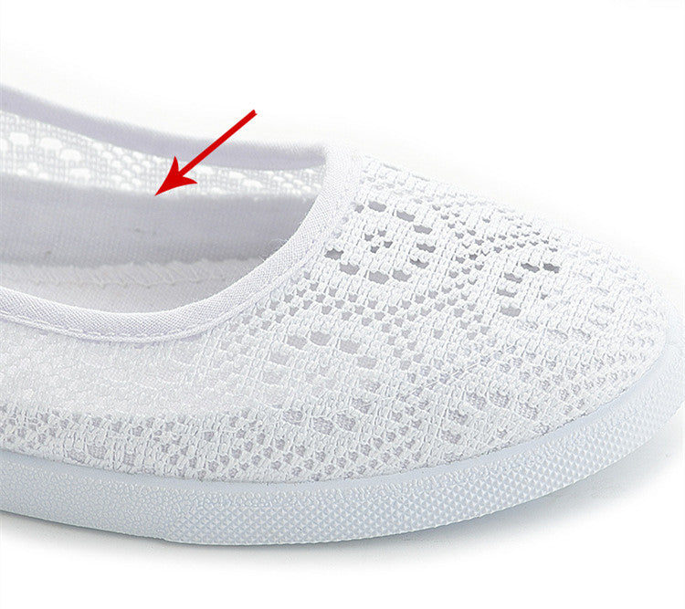Breathable Hollow Comfortable White Women's Flat Shoes