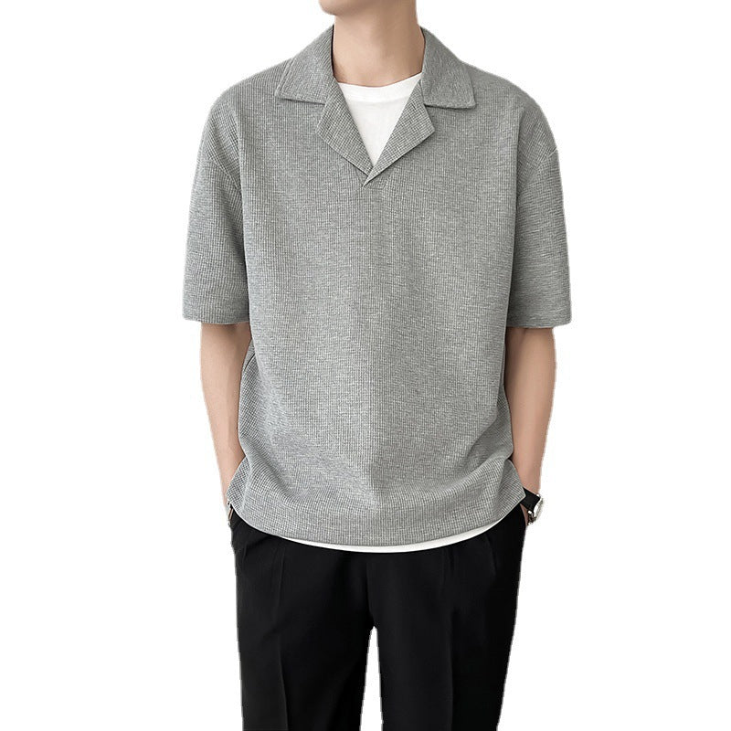 Ins Springsummer Plain Short Sleeve Polo Knitted Loose Drop-shoulder Sleeve Half Sleeve