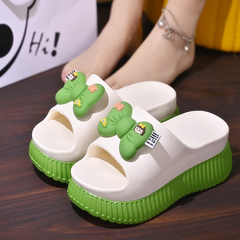 Summer Ladies Bow Fairy Style Thick Bottom Interior Home Bathroom Slippers