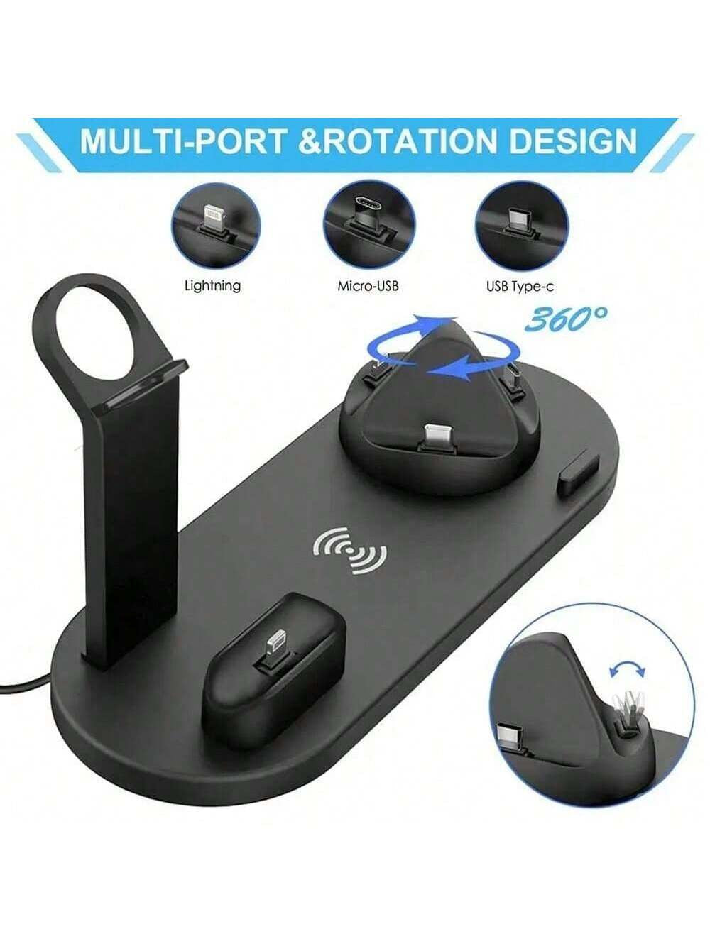 6 in 1 Wireless Charger Stand Pad Compatible with Iphone Apple Watch Airpods Desk Phone Chargers Fast Charging Dock Station Compatible with Iphone Multiple Devices Compatible with Iphone Compatible with Apple Watch 1-8, Compatible with Airpods 3/2/Pro, Compatible with Iphone, Ipad, Android Phone Gifts Compatible with Iphone 16 15 14 13 12 11 X 8 Pro Max/Pro/Mini/Plus, Compatible with Watch Compatible with Airpods Suitable for Office, Dorm, and Home