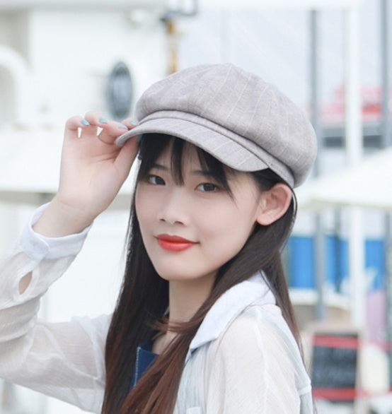 Casual All-match Plaid Cotton Octagonal Hat