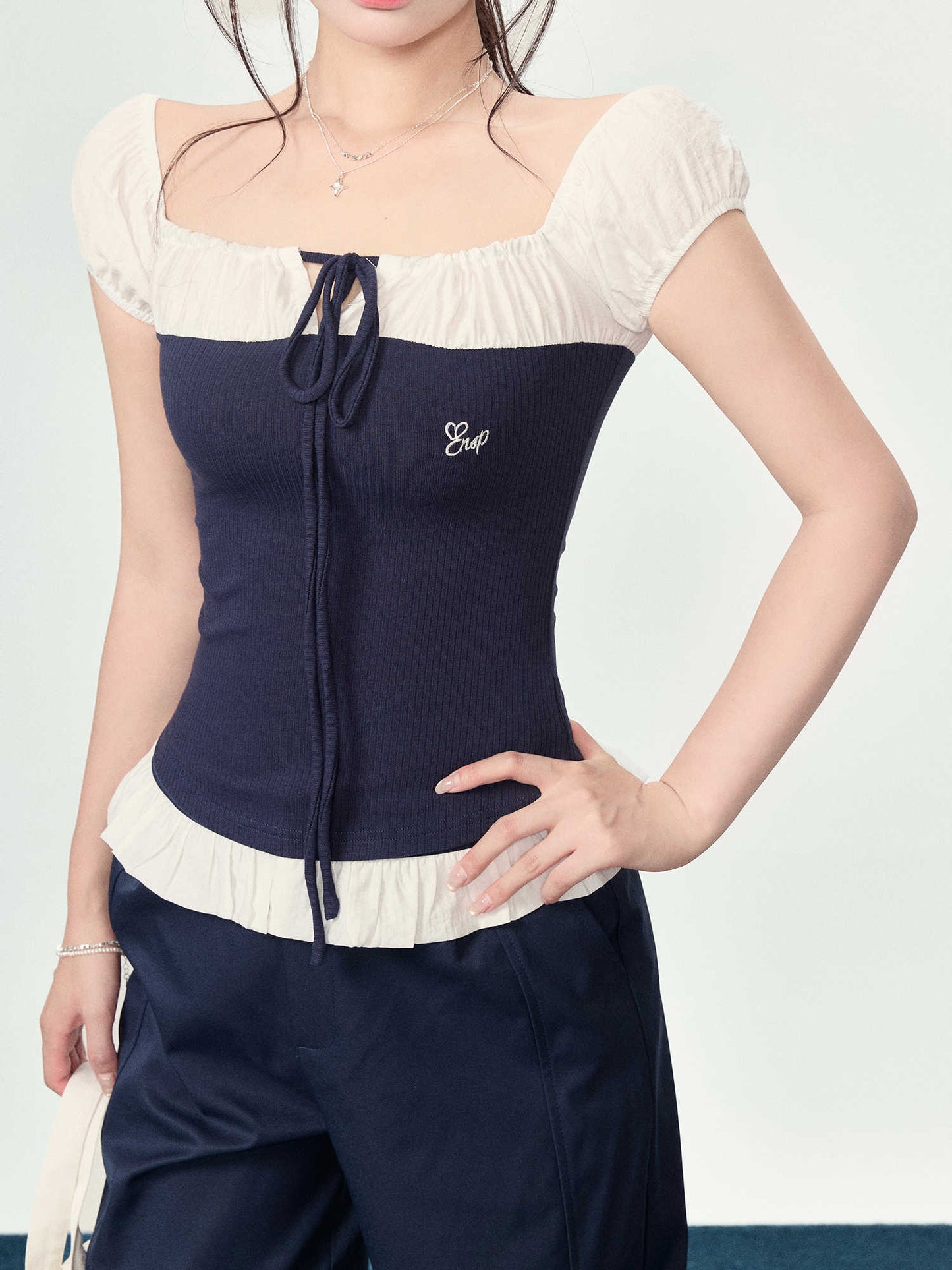 Dame Off-shoulder Kortærmet T-shirt Sommer Patchwork Top