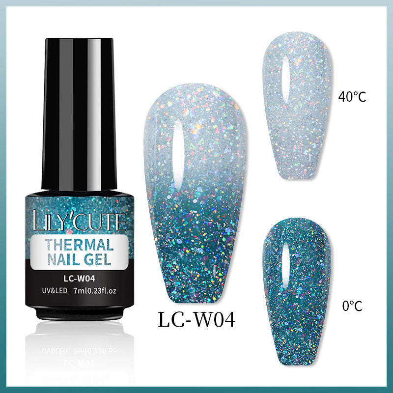 Temperaturændring Glitter UV Neglelak Tre-sektions Farveskift