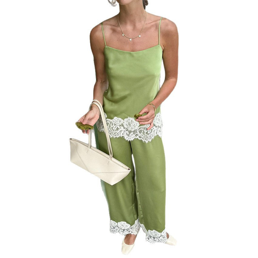 Casual Lace Camisole And Straight-Leg Pants Two-Piece Set