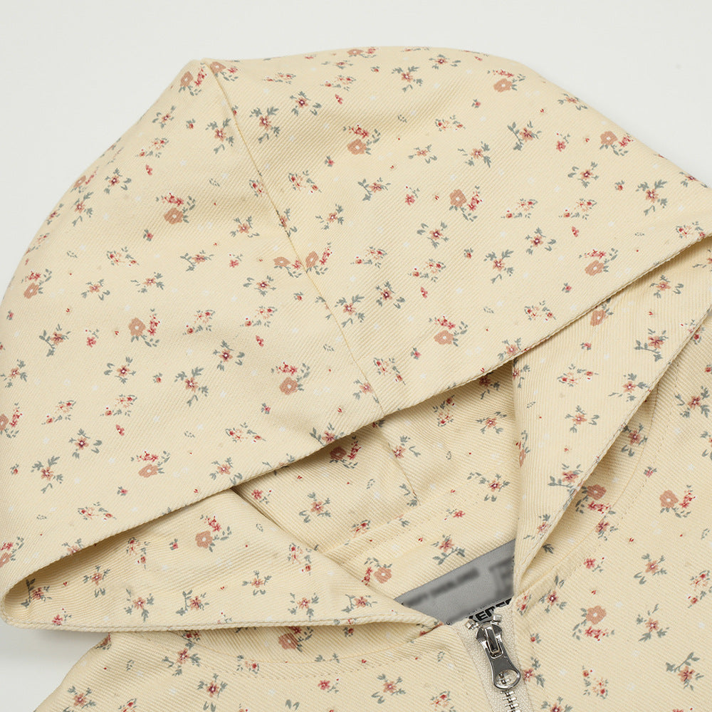 Men's Loose Floral Design Irregular Zipper Hoodie Coat