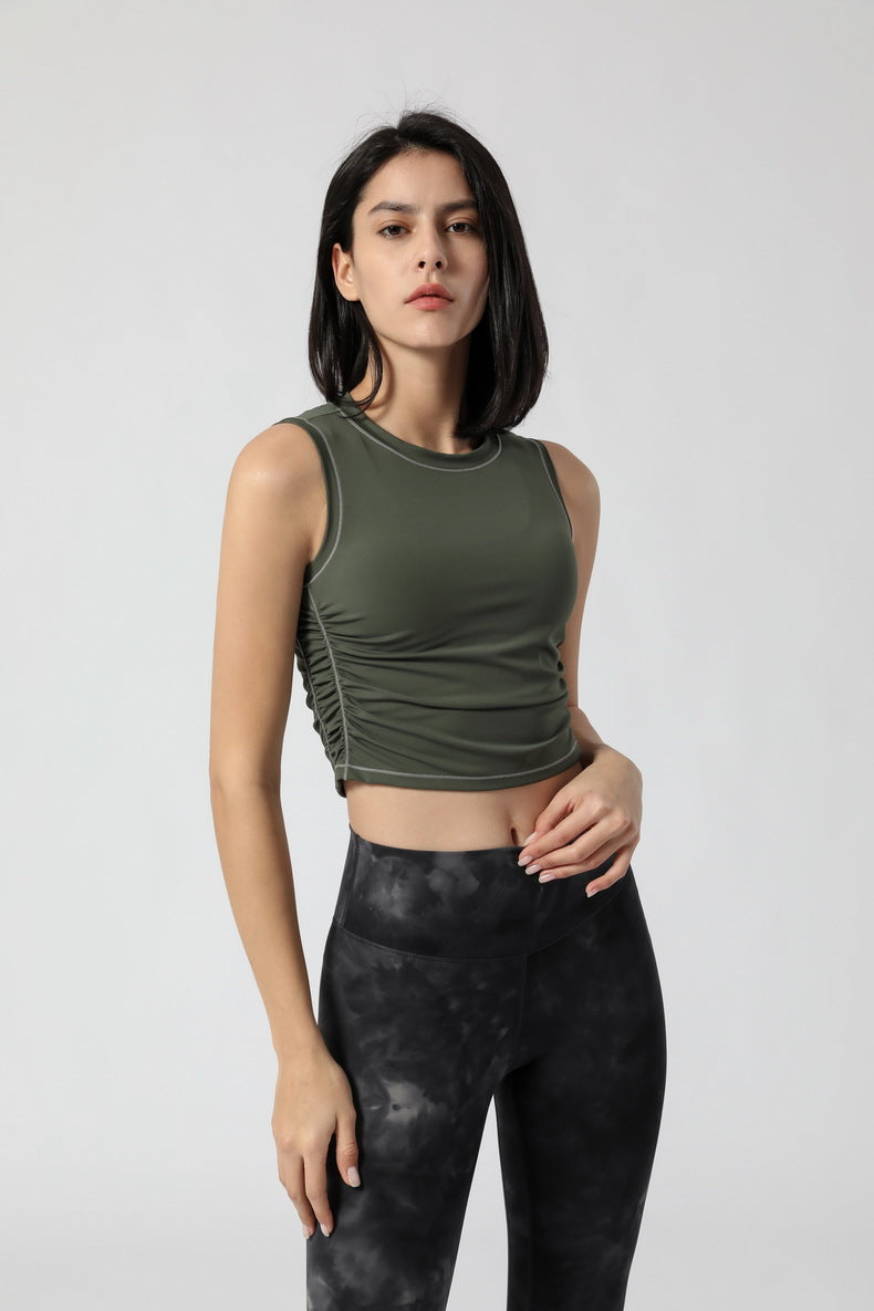 Women's Side Waist Pleated Pullover Sports Vest