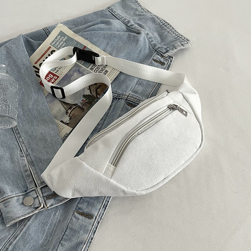 New Solid Color Simple Lightweight Strip Velvet Small Waist Bag