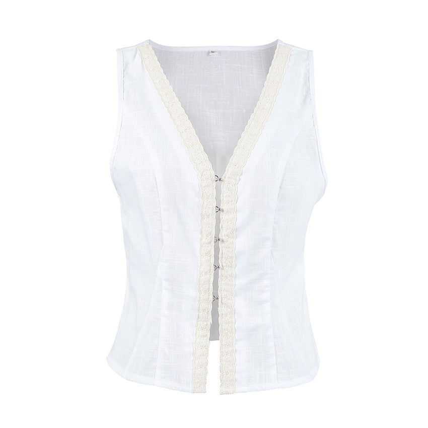 Stitching Lace Cardigan Sleeveless Top Simple And Comfortable Women