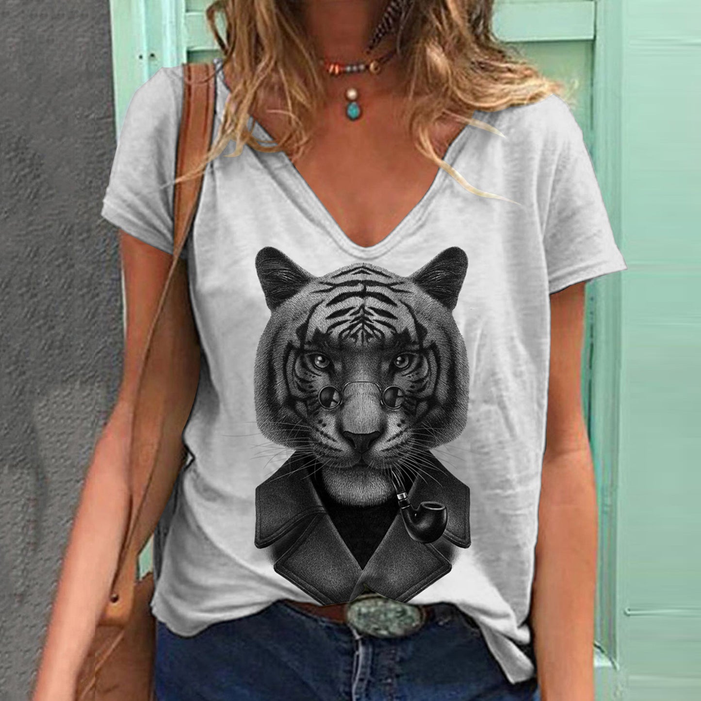 Women's Top Print V-neck Short-sleeved T-shirt