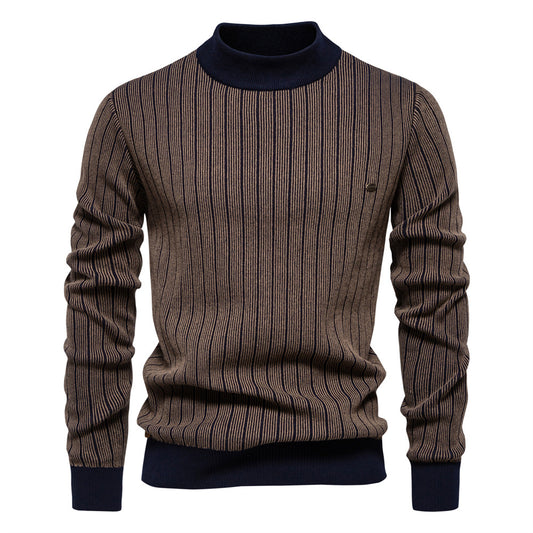 Half Turtleneck Slim Striped Top Fashion Men's Pullovers